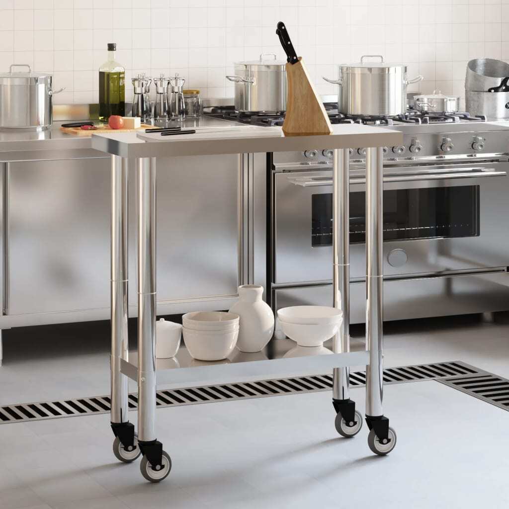 Kitchen Work Table with Wheels 32.5"x11.8"x33.5" Stainless Steel