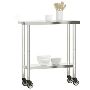 Kitchen Work Table with Wheels 32.5"x11.8"x33.5" Stainless Steel