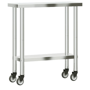 Kitchen Work Table with Wheels 32.5"x11.8"x33.5" Stainless Steel