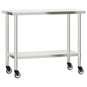 Kitchen Work Table with Wheels 43.3"x21.7"x33.5" Stainless Steel