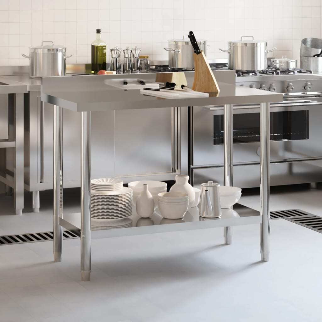 Kitchen Work Table with Backsplash 43.3"x21.7"x36.6" Stainless Steel