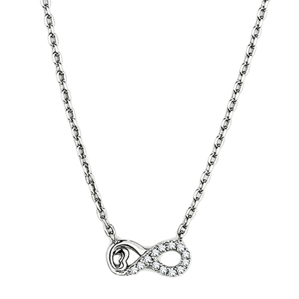 3W418 - Rhodium Brass Necklace with AAA Grade CZ in Clear - 16"