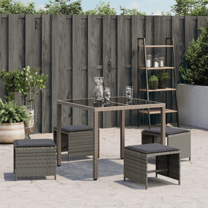 Patio Stools with Cushions 4 pcs Gray 15.7"x15.7"x13.8" Poly Rattan