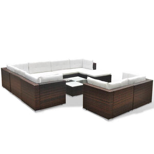 10 Piece Patio Lounge Set with Cushions Poly Rattan Brown