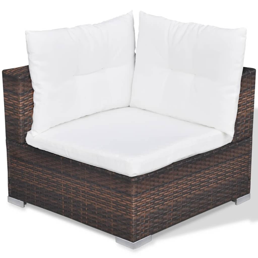 10 Piece Patio Lounge Set with Cushions Poly Rattan Brown