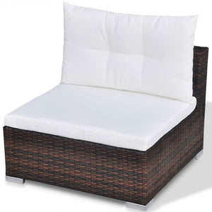 10 Piece Patio Lounge Set with Cushions Poly Rattan Brown