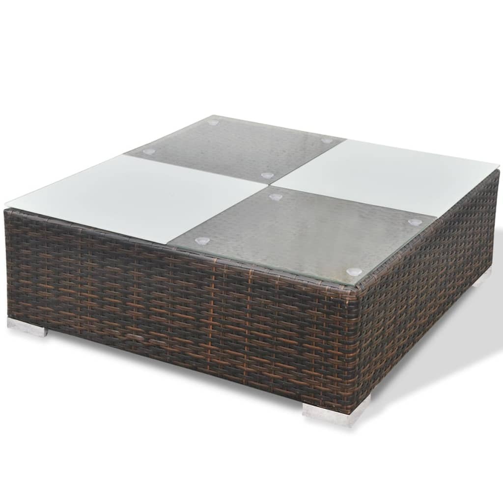 10 Piece Patio Lounge Set with Cushions Poly Rattan Brown