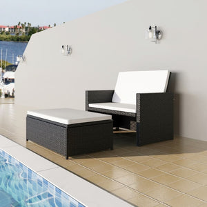 2 Piece Patio Lounge Set with Cushions Poly Rattan Black