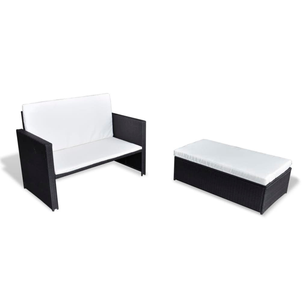 2 Piece Patio Lounge Set with Cushions Poly Rattan Black