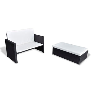 2 Piece Patio Lounge Set with Cushions Poly Rattan Black