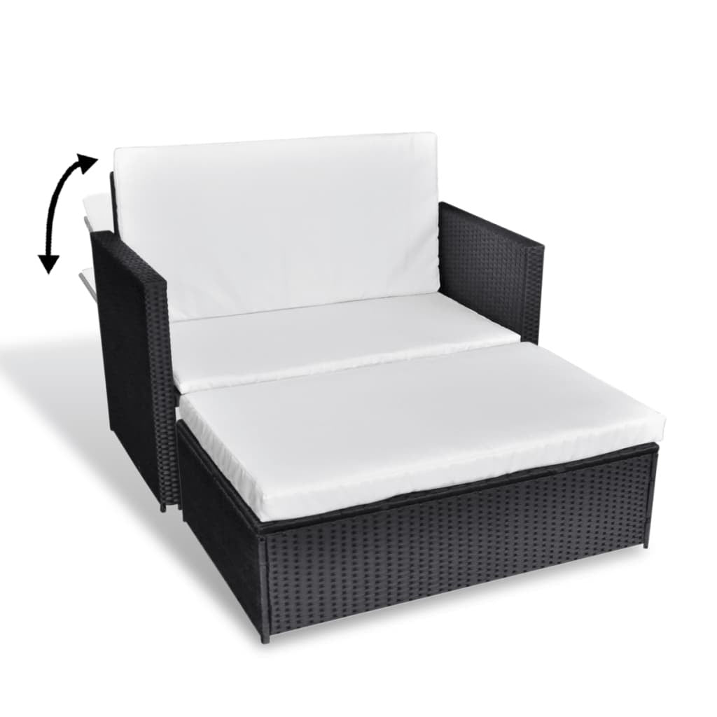 2 Piece Patio Lounge Set with Cushions Poly Rattan Black