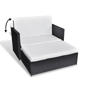 2 Piece Patio Lounge Set with Cushions Poly Rattan Black