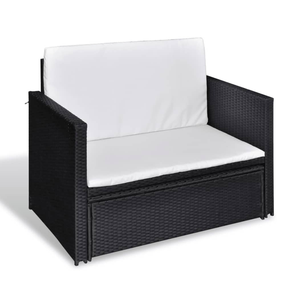 2 Piece Patio Lounge Set with Cushions Poly Rattan Black