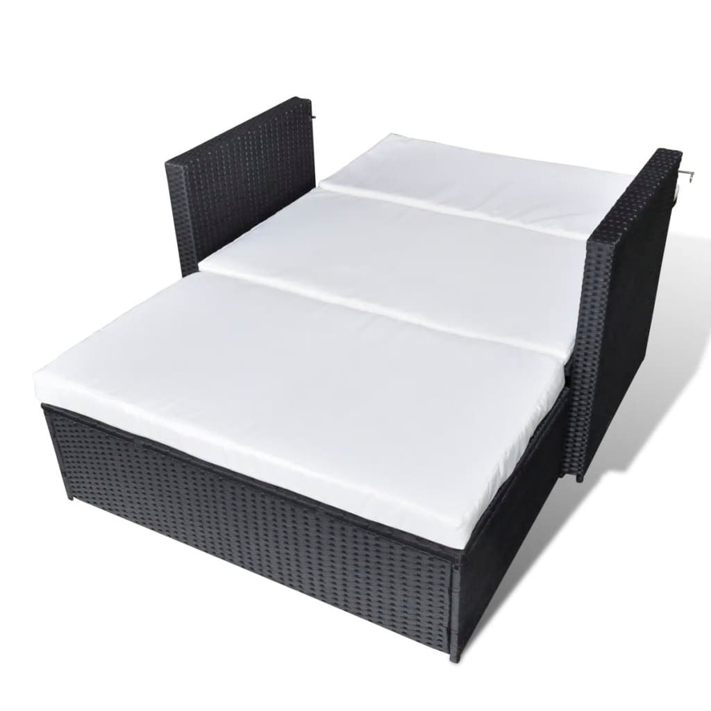 2 Piece Patio Lounge Set with Cushions Poly Rattan Black