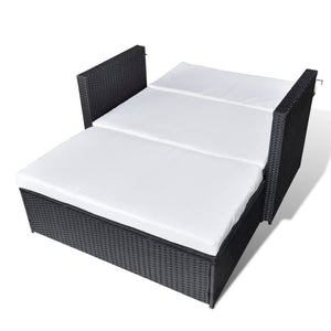 2 Piece Patio Lounge Set with Cushions Poly Rattan Black