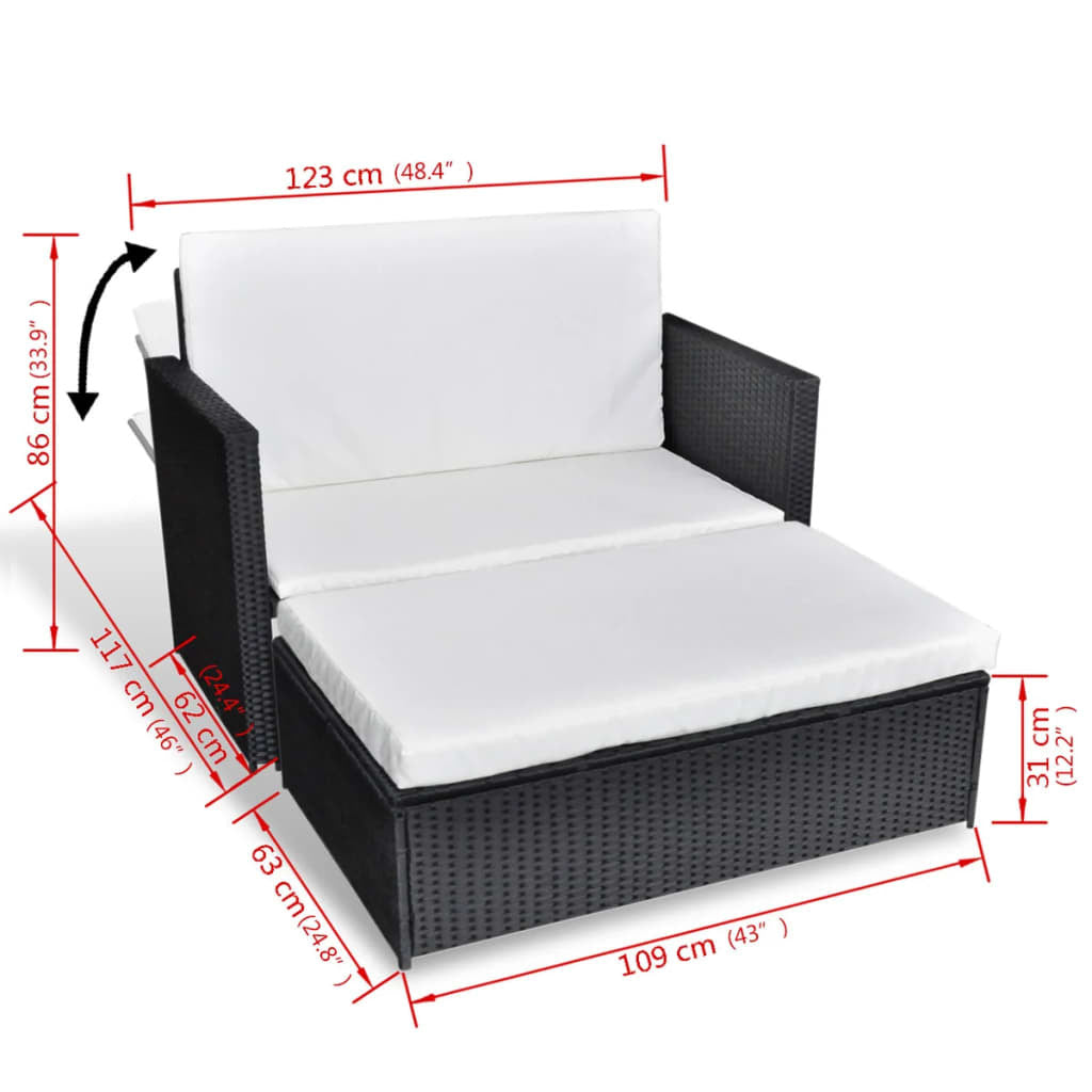 2 Piece Patio Lounge Set with Cushions Poly Rattan Black