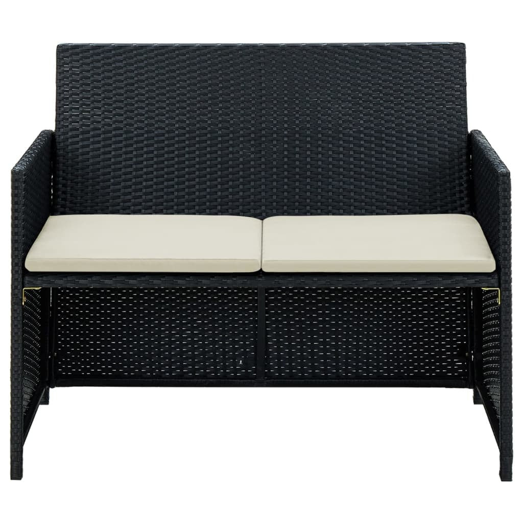 2 Seater Patio Sofa with Cushions Black Poly Rattan