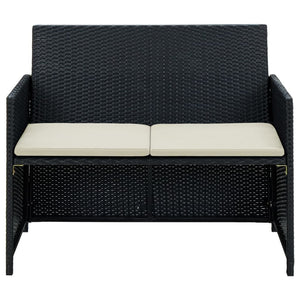 2 Seater Patio Sofa with Cushions Black Poly Rattan