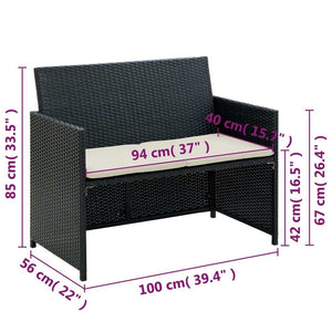 2 Seater Patio Sofa with Cushions Black Poly Rattan