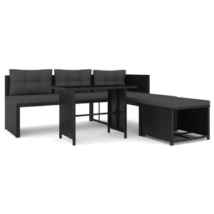 4 Piece Patio Lounge Set Poly Rattan Black