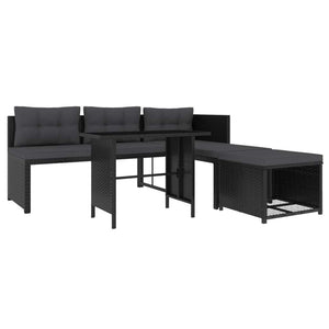 4 Piece Patio Lounge Set Poly Rattan Black