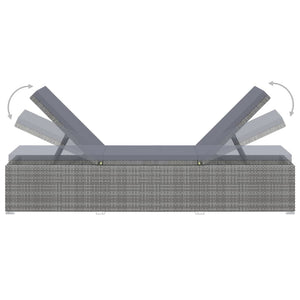 Sun Lounger with Cushion Poly Rattan Gray