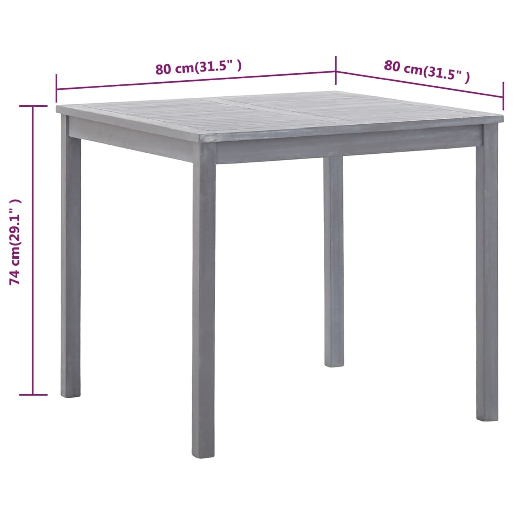 Patio Table Gray 31.5"x31.5"x29.1" Solid Acacia Wood