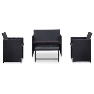 4 Piece Patio Lounge Set with Cushions Poly Rattan Black