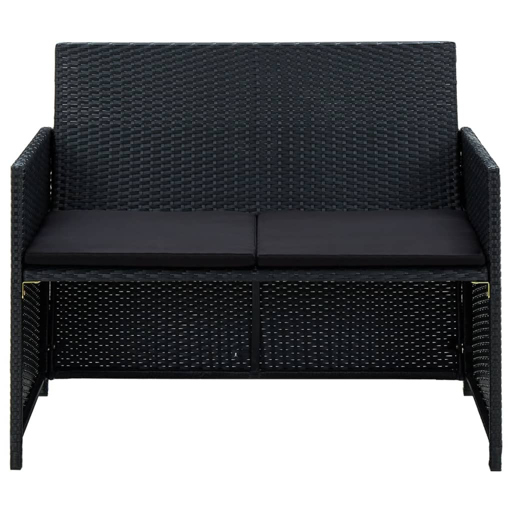 4 Piece Patio Lounge Set with Cushions Poly Rattan Black