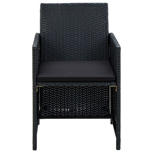 4 Piece Patio Lounge Set with Cushions Poly Rattan Black