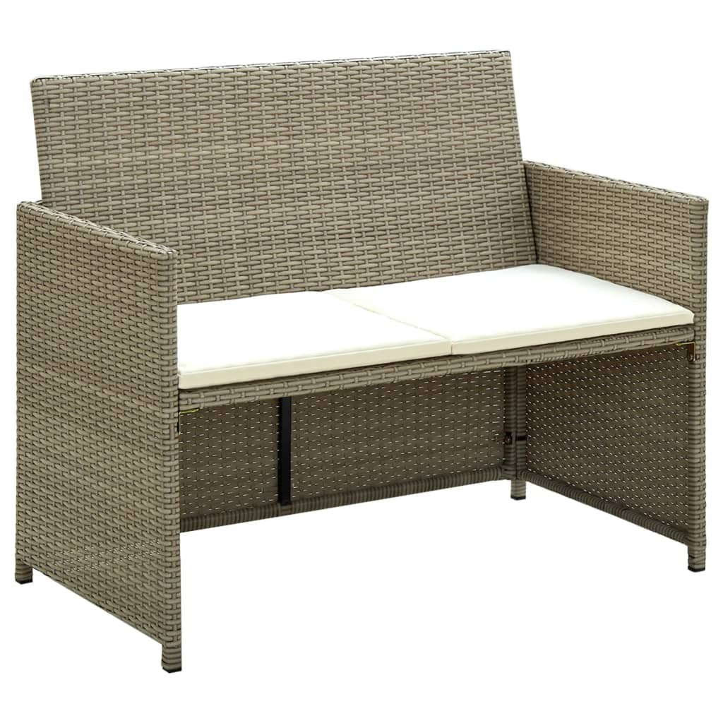 2 Seater Patio Sofa with Cushions Beige Poly Rattan