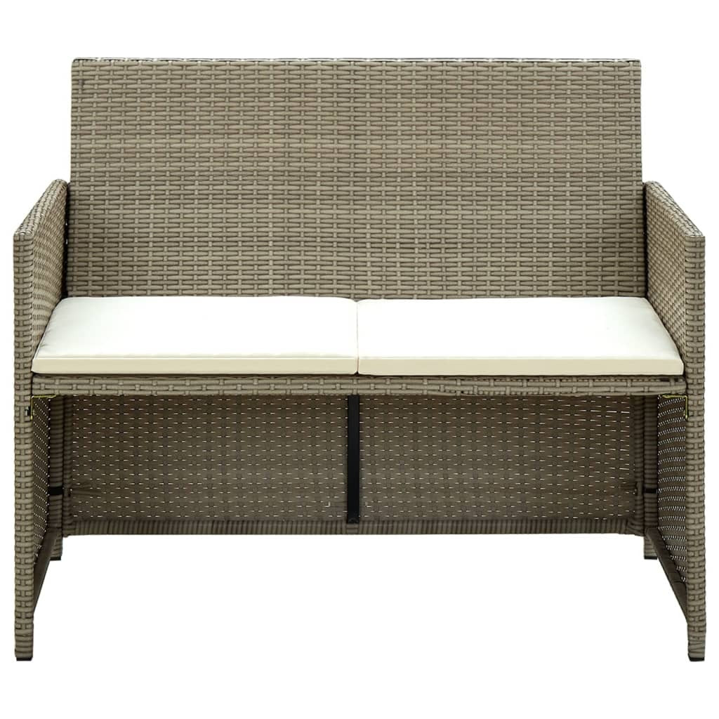 2 Seater Patio Sofa with Cushions Beige Poly Rattan