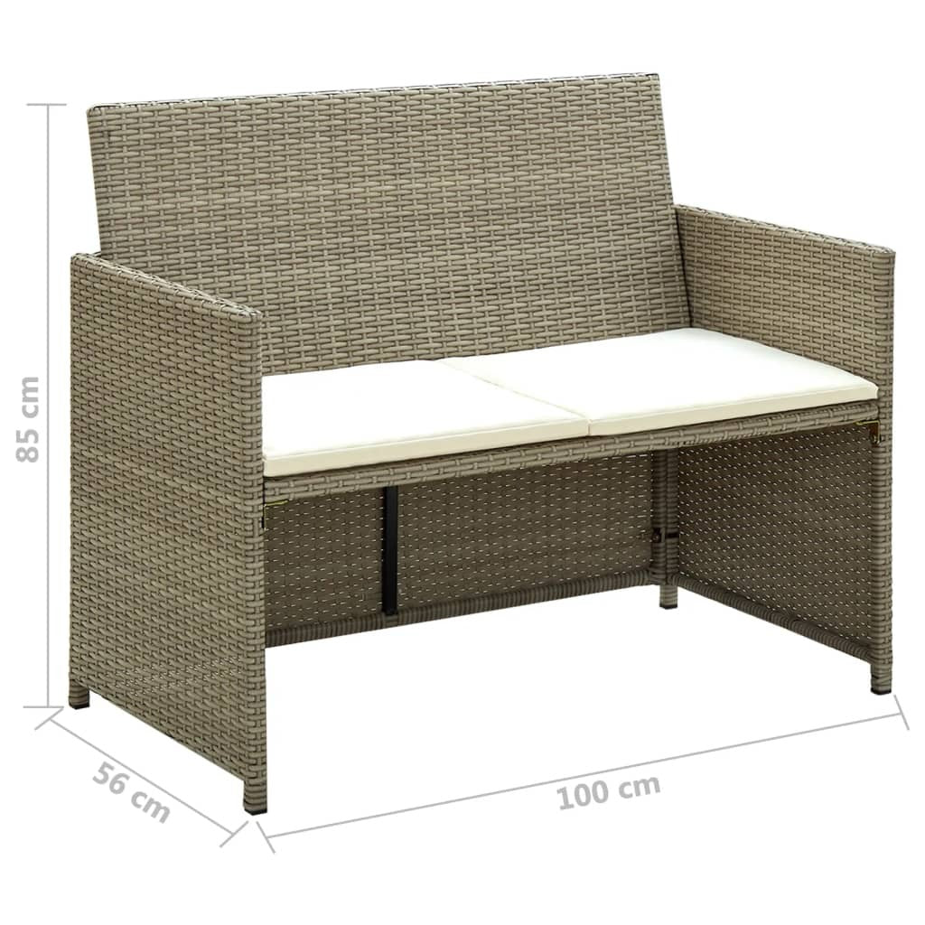 2 Seater Patio Sofa with Cushions Beige Poly Rattan