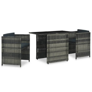 3 Piece Bistro Set with Cushions Poly Rattan Gray