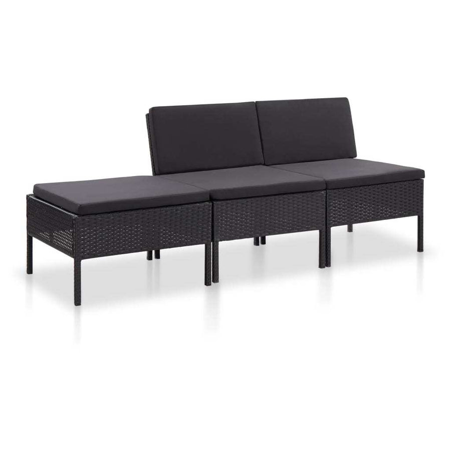 3 Piece Patio Lounge Set with Cushions Poly Rattan Black