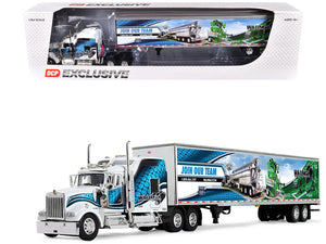 Kenworth W900L with 86" Studio Sleeper and 53' Utility Trailer with Skirts "Walinga" White with Blue Graphics 1/64 Diecast Model by DCP/First Gear