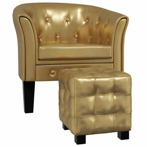 Tub Chair with Footstool Gold Faux Leather