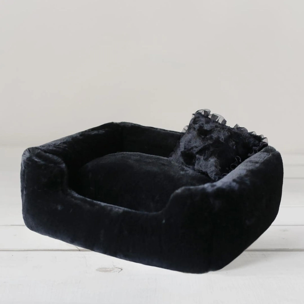 Plush Bolster Dog Bed with Overstuffed Pillow