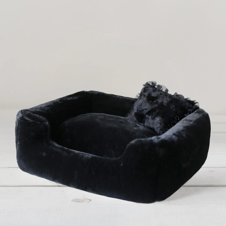 Plush Bolster Dog Bed with Overstuffed Pillow