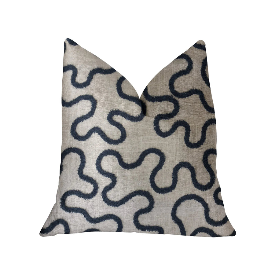 Plutus Chandra Taal Blue and Beige Luxury Throw Pillow