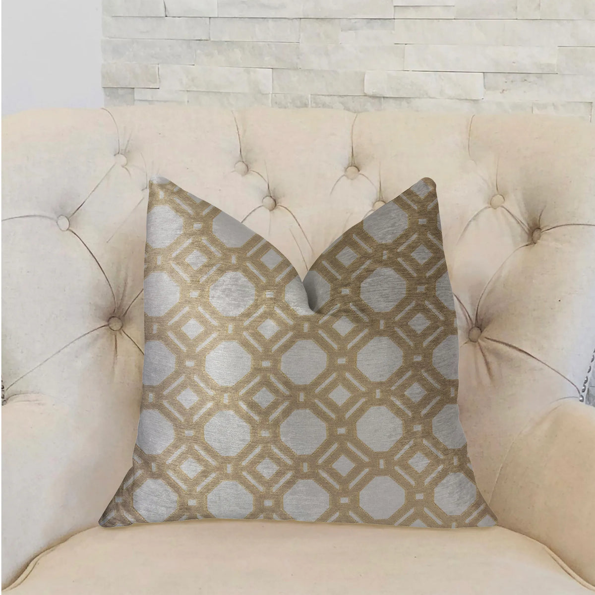 Plutus Medallion Eclipse Beige and Gray Luxury Throw Pillow