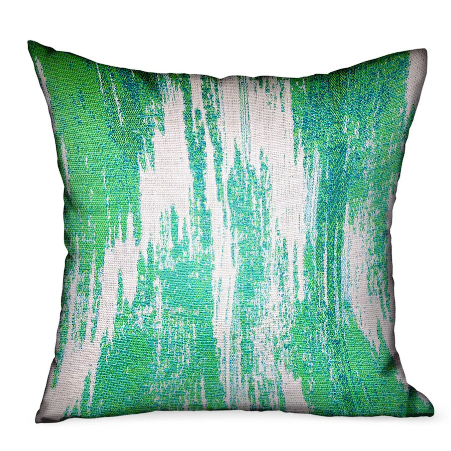 Plutus Green Avalanche Green Ikat Luxury Outdoor/Indoor Throw Pillow