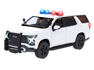 2025 Chevrolet Tahoe PPV White "Builder's Kit" with Flashing Light Bar and Front and Rear Lights and Sounds 1/24 Diecast Model Car by Motormax