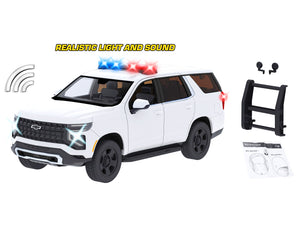 2025 Chevrolet Tahoe PPV White "Builder's Kit" with Flashing Light Bar and Front and Rear Lights and Sounds 1/24 Diecast Model Car by Motormax