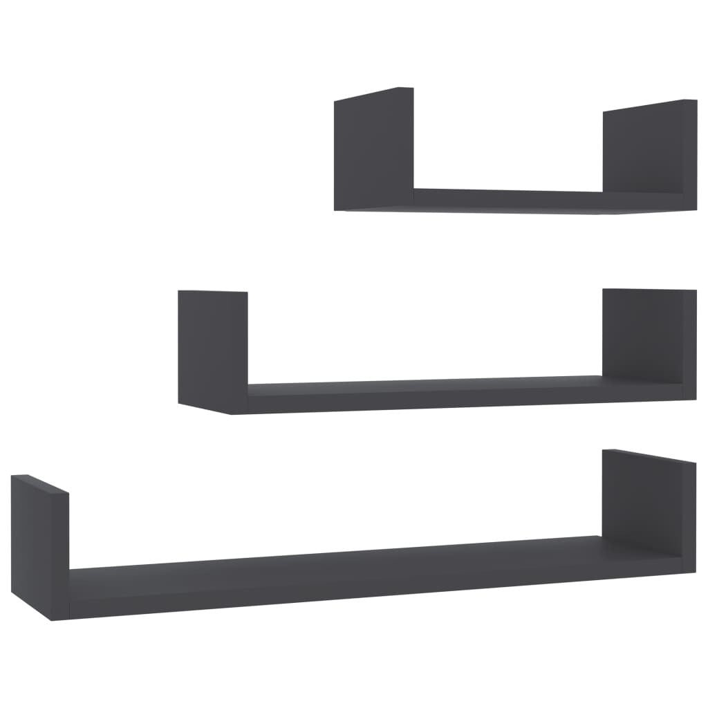 Wall Display Shelf 3 pcs Gray Engineered Wood
