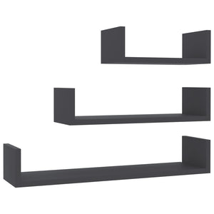 Wall Display Shelf 3 pcs Gray Engineered Wood