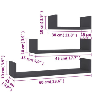 Wall Display Shelf 3 pcs Gray Engineered Wood