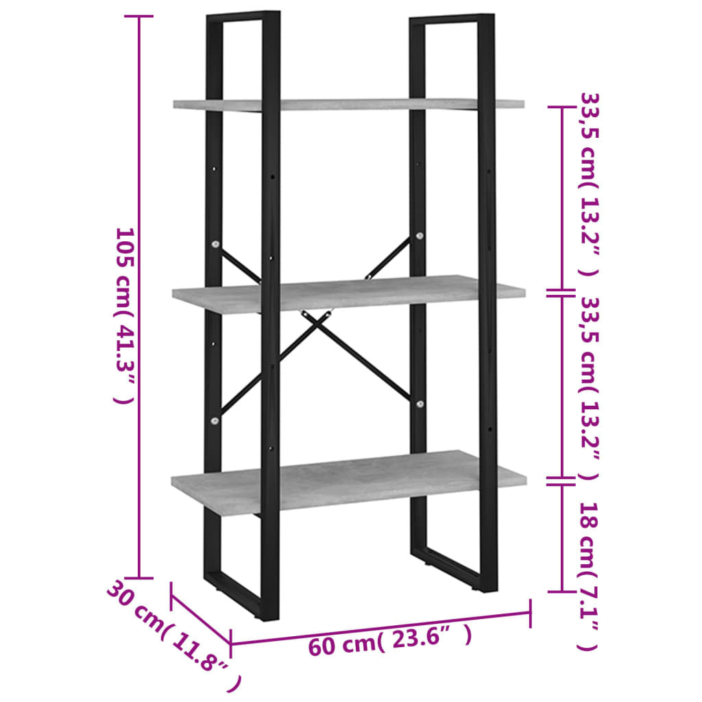 Storage Shelf Concrete Gray 23.6"x11.8"x41.3" Engineered Wood