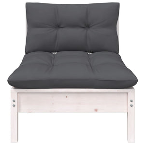 Patio Middle Sofa with Cushions White Solid Pinewood