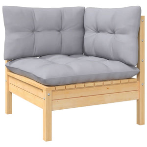 2-Seater Patio Sofa with Gray Cushions Solid Pinewood